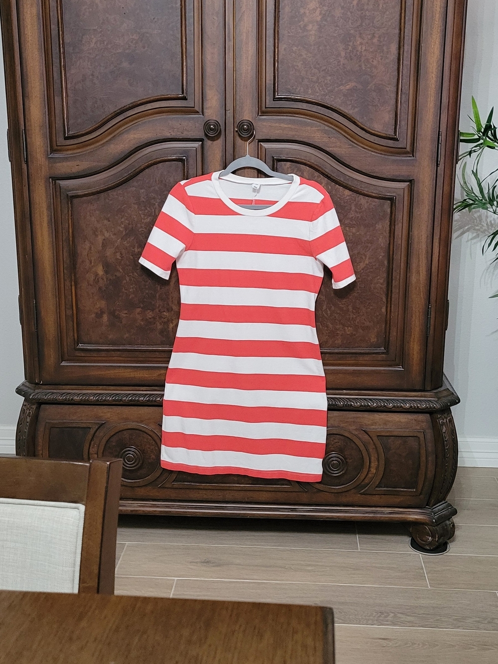 Orange and White Striped Short Sleeve Dress Size S